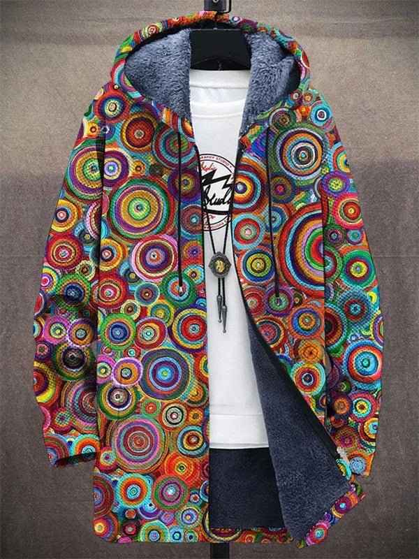 Women's Fleece Lined Zip-Up Hoodie Jacket with Psychedelic Print