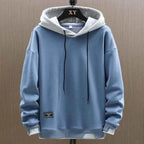 Women's Black Relaxed Fit Layered Hood Drawstring Hoodie Blue