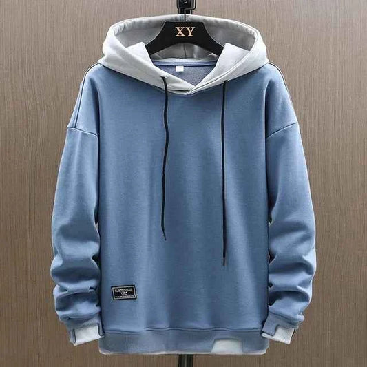 Women's Black Relaxed Fit Layered Hood Drawstring Hoodie Blue
