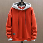 Women's Black Relaxed Fit Layered Hood Drawstring Hoodie Orange