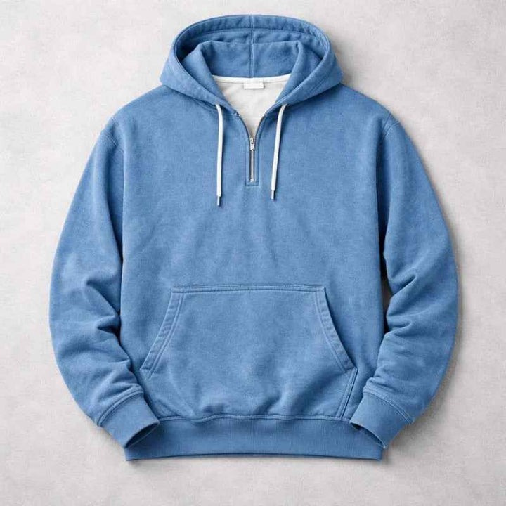 Men's Quarter Zip Washed Cotton Pullover Hoodie
