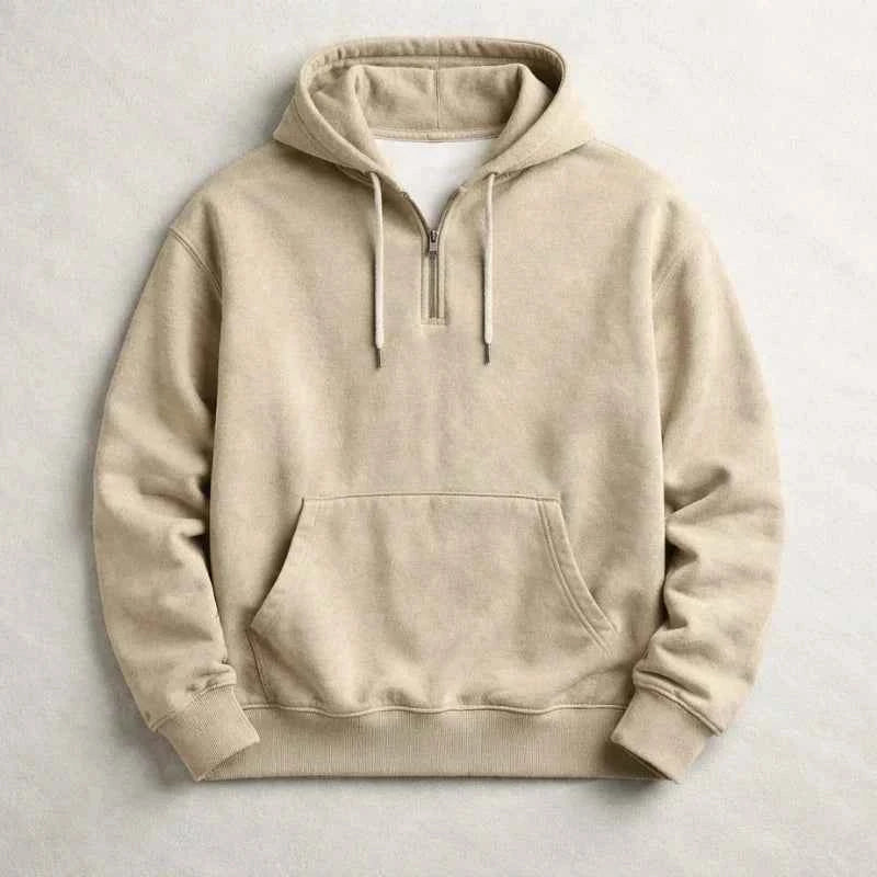 Men's Quarter Zip Washed Cotton Pullover Hoodie
