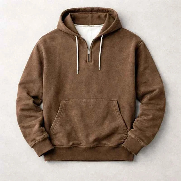 Men's Quarter Zip Washed Cotton Pullover Hoodie
