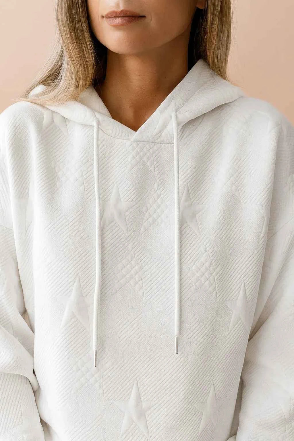 Women's Cotton Relaxed Fit Drawstring Textured Ribbed Cuffs Hoodie