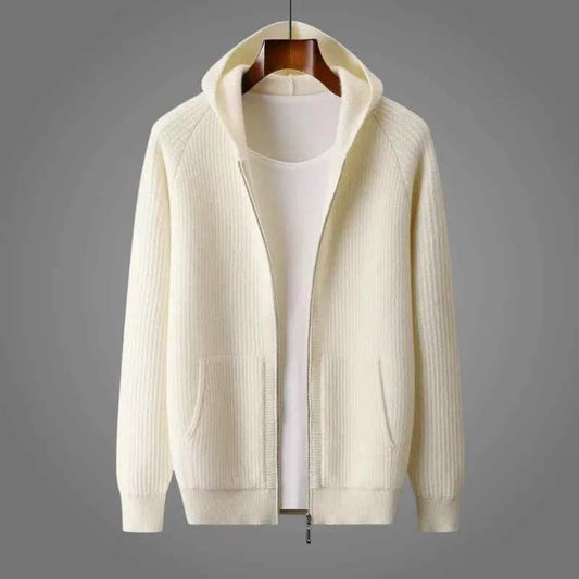 Women's Wool Zip Front Knit Hoodie Cream