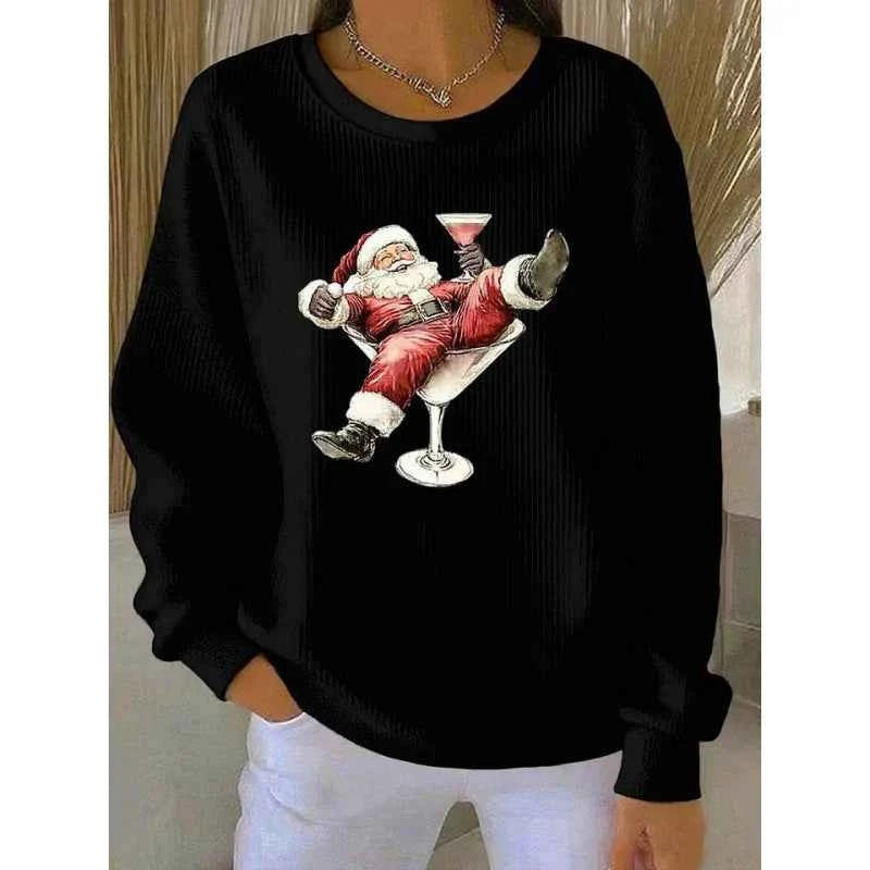 Women's Christmas Santa Print Long Sleeve Sweatshirt
