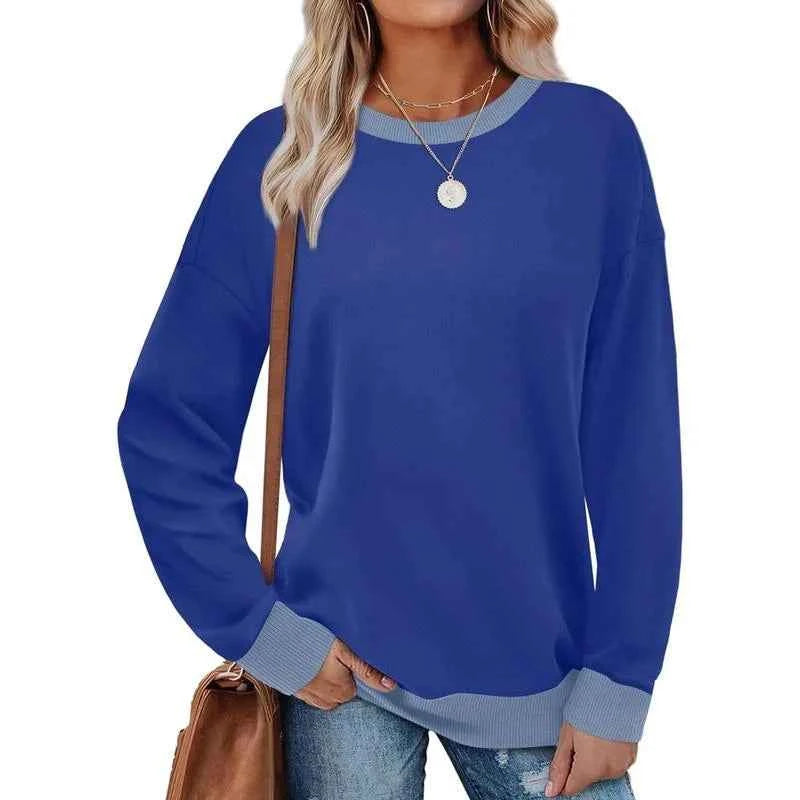 Women's Crew Neck Long Sleeve Sweatshirt with Contrast Trim