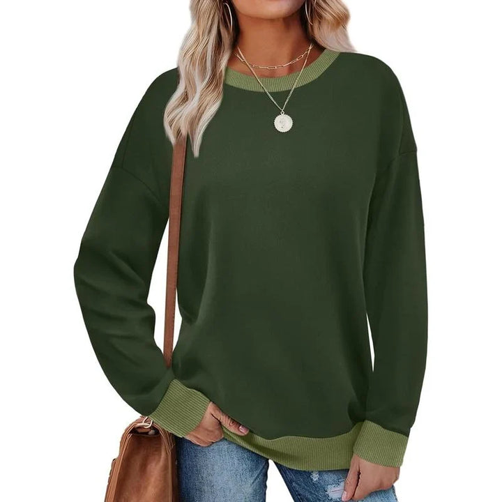 Women's Crew Neck Long Sleeve Sweatshirt with Contrast Trim E-Green
