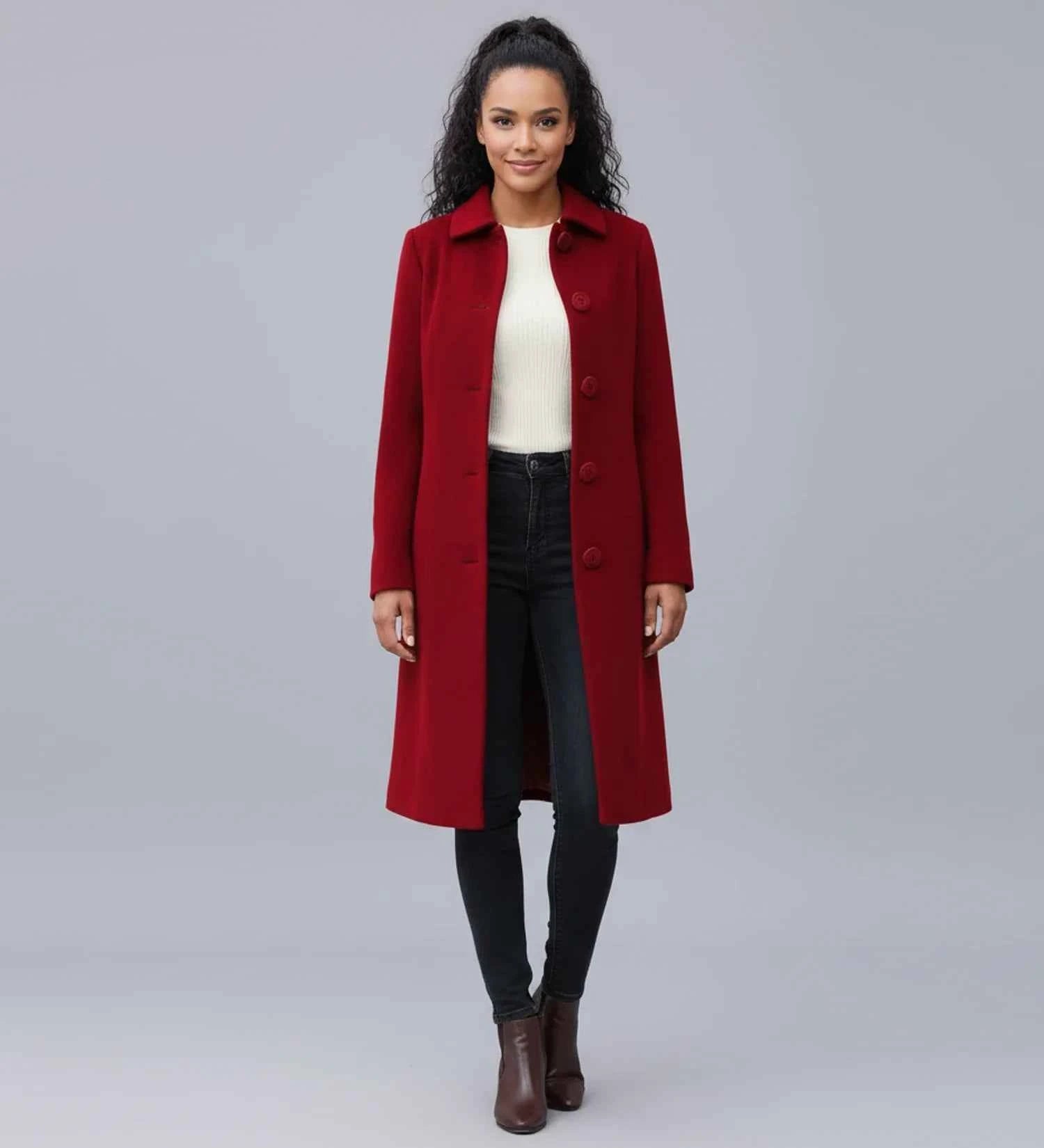 Women's Single Breasted Winter Trench Coat Dark Red