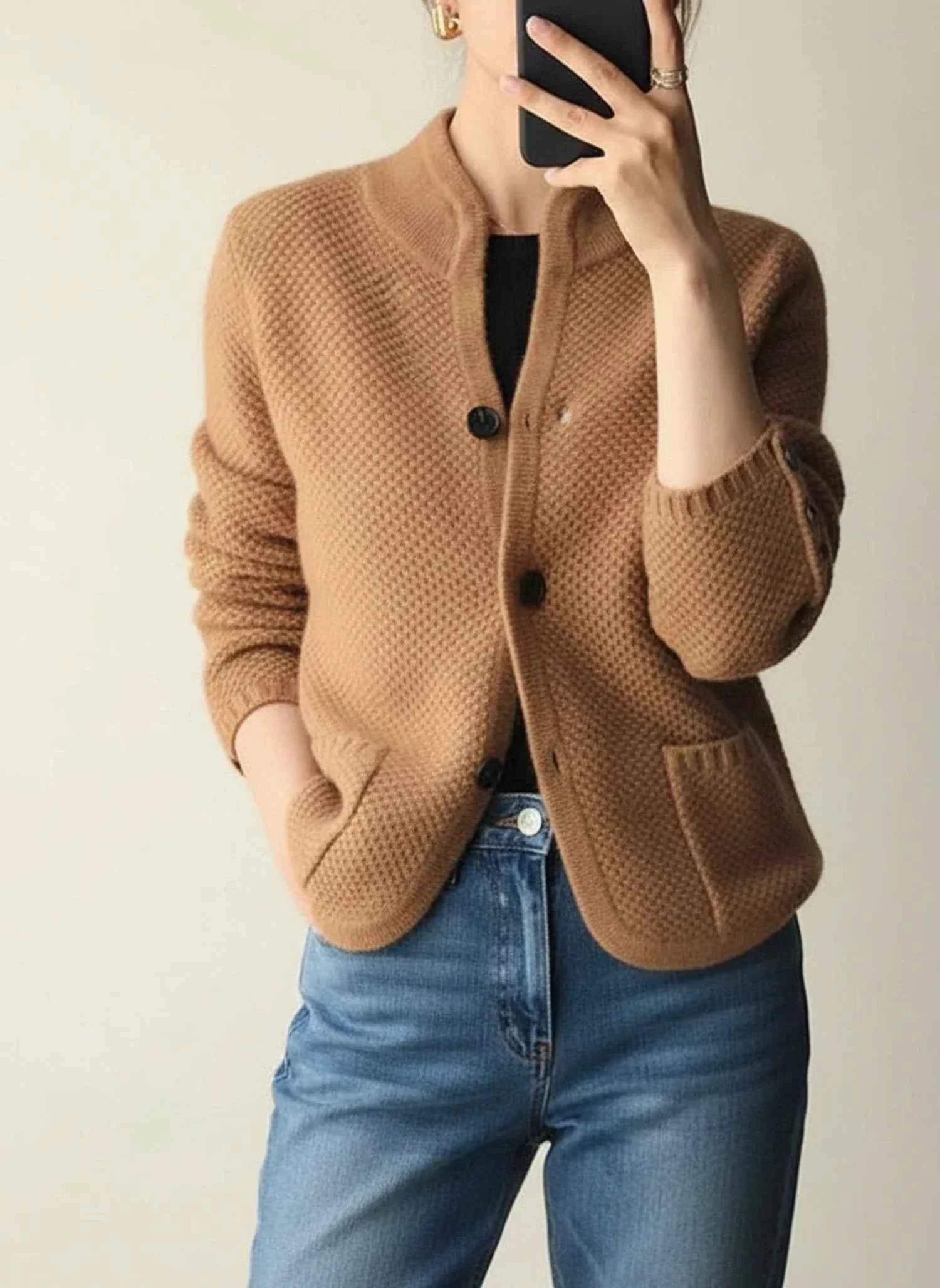 Women's Button-Front Cozy Cardigan Camel One size