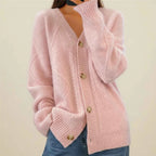 Women's Button-Front Knit Winter Cardigan Pink