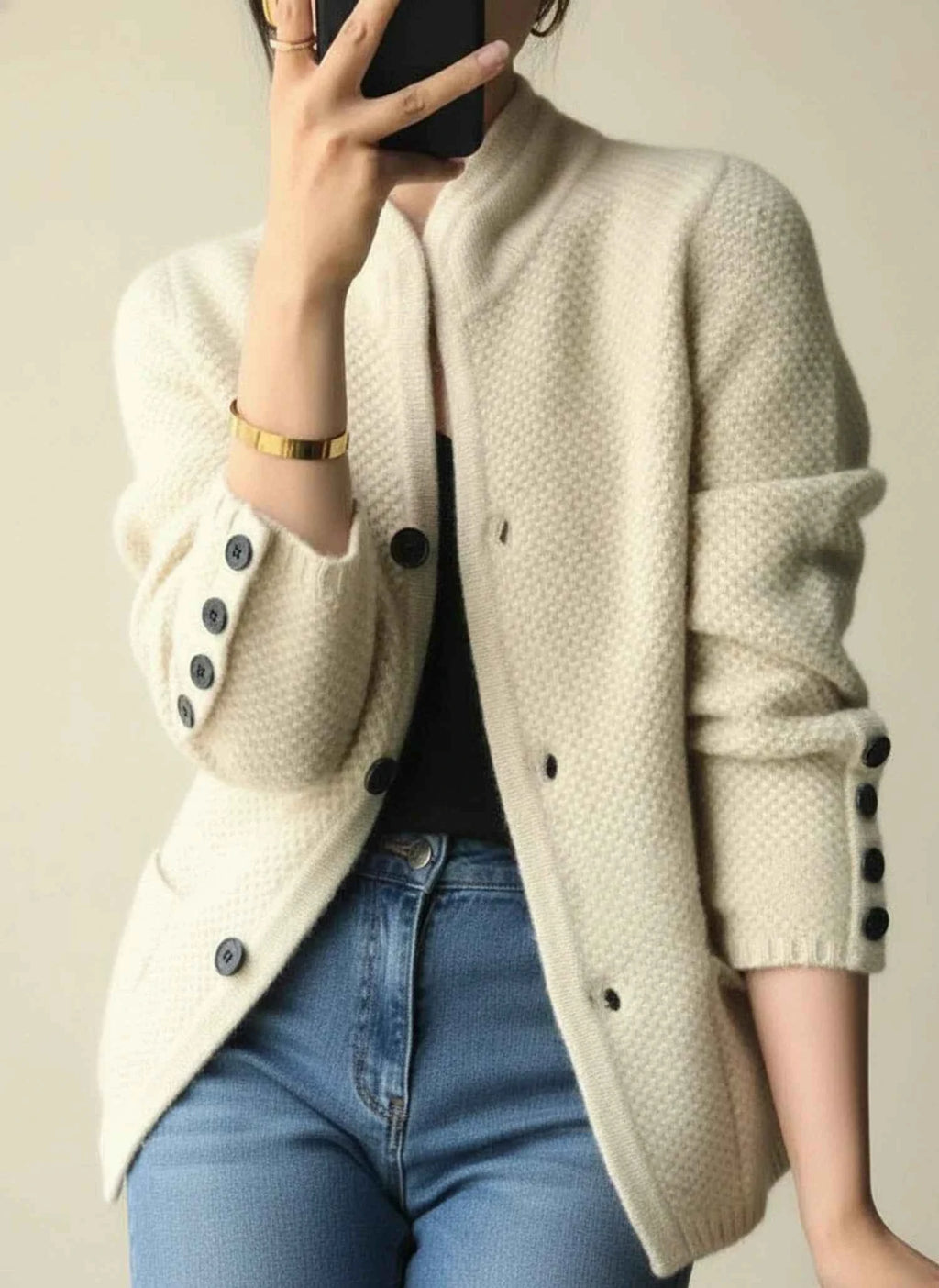 Women's Button-Front Cozy Cardigan Off White One size
