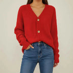 Women's Button-Front Knit Winter Cardigan Red