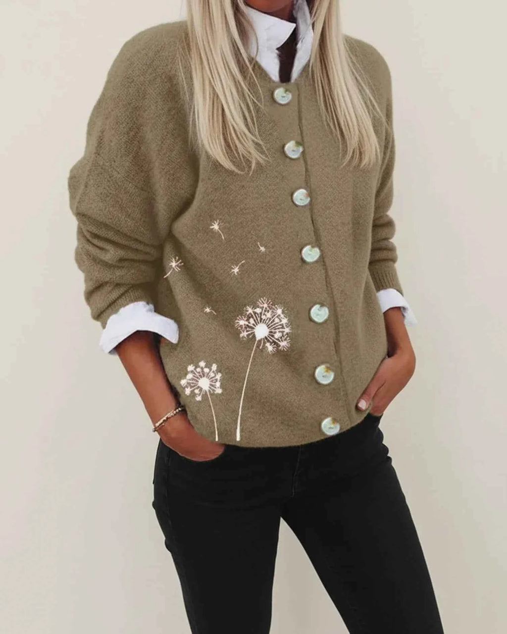Women's Relaxed Button Front Winter Cardigan Brown