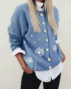 Women's Relaxed Button Front Winter Cardigan Blue
