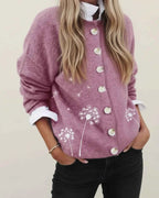 Women's Relaxed Button Front Winter Cardigan Pink