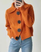Women's Cropped Knit Collar Cardigan Sweater Orange One Size Fits All