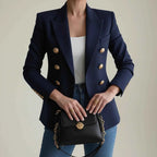 Women's Double-Breasted Tailored Blazer Jacket Blue