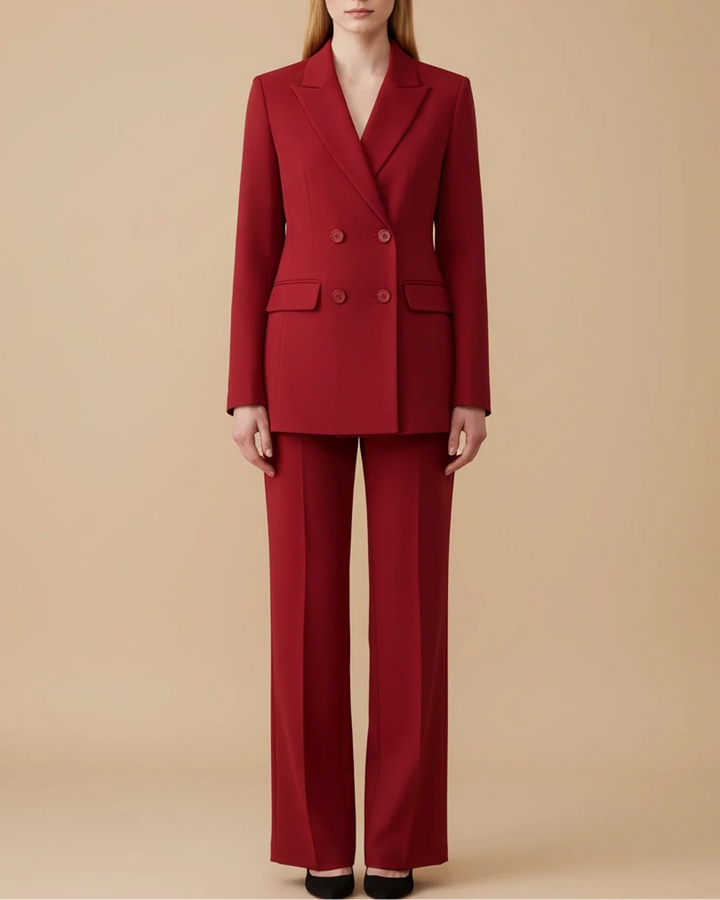 Women's Formal Double-Breasted Pant Suit Red