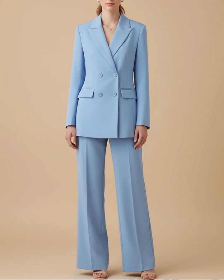 Women's Formal Double-Breasted Pant Suit Sky Blue