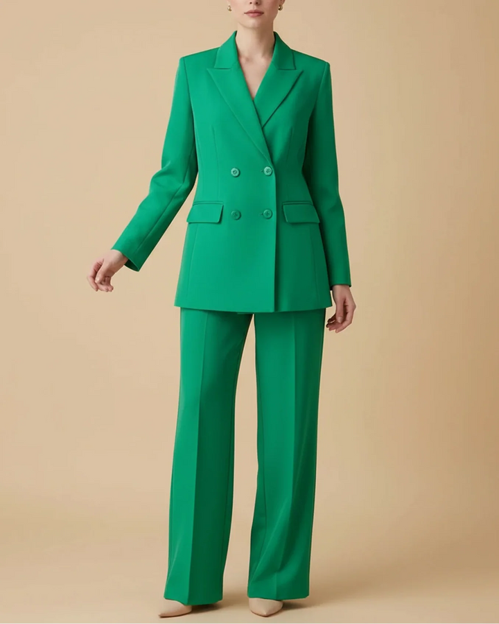 Women's Formal Double-Breasted Pant Suit Green