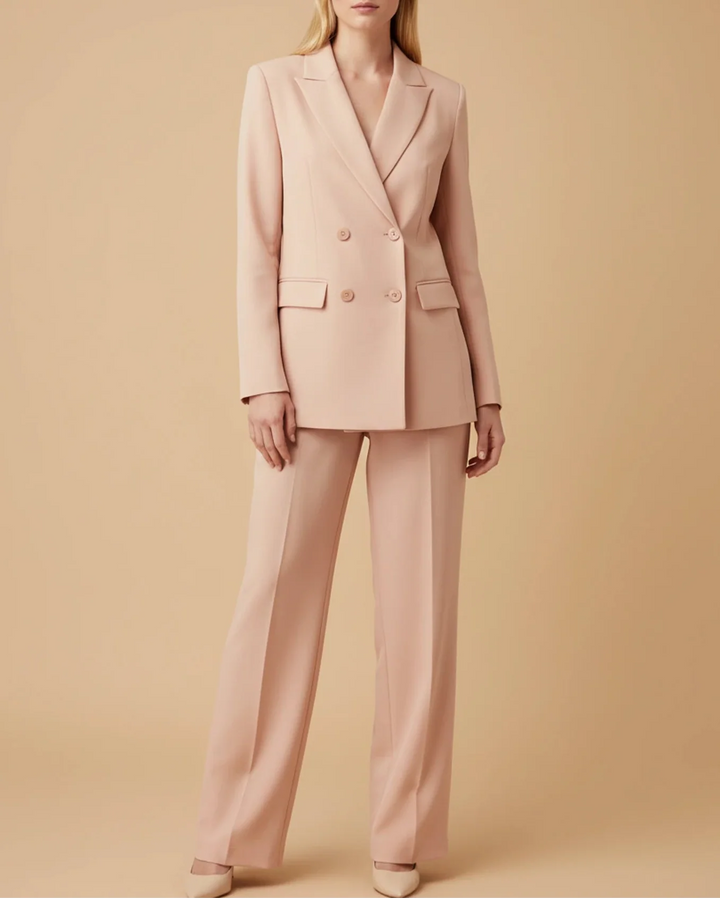 Women's Formal Double-Breasted Pant Suit Apricot