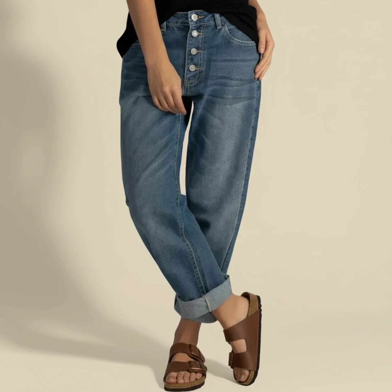 Women's High Waisted Button Fly Jeans