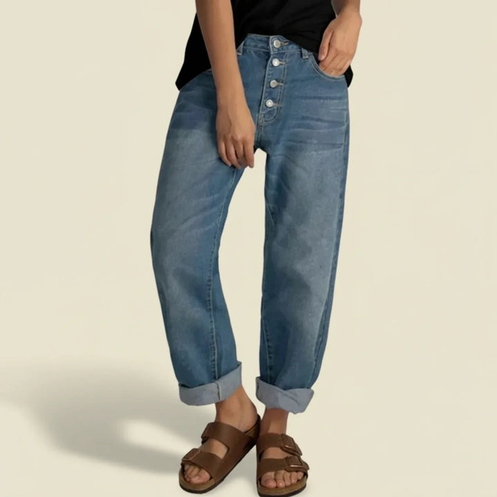 Women's High Waisted Button Fly Jeans Blue
