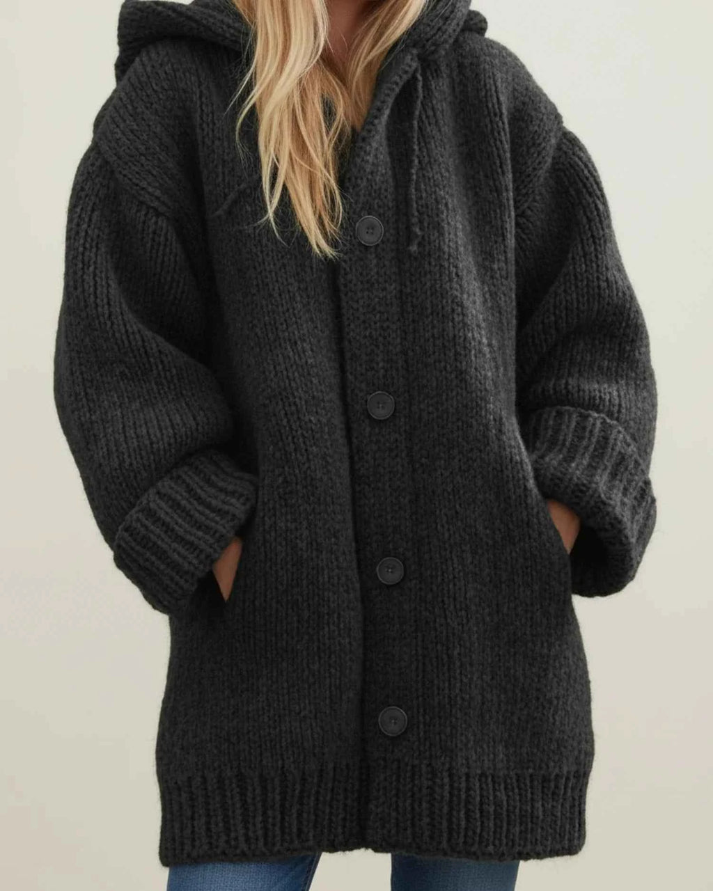 Women's Hooded Warm Winter Cardigan Jacket Black