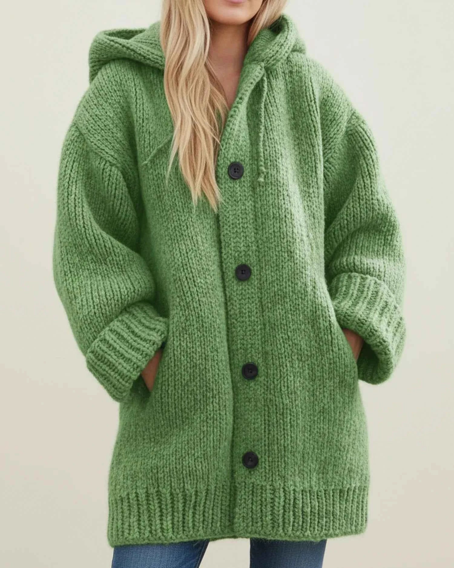 Women's Hooded Warm Winter Cardigan Jacket Green