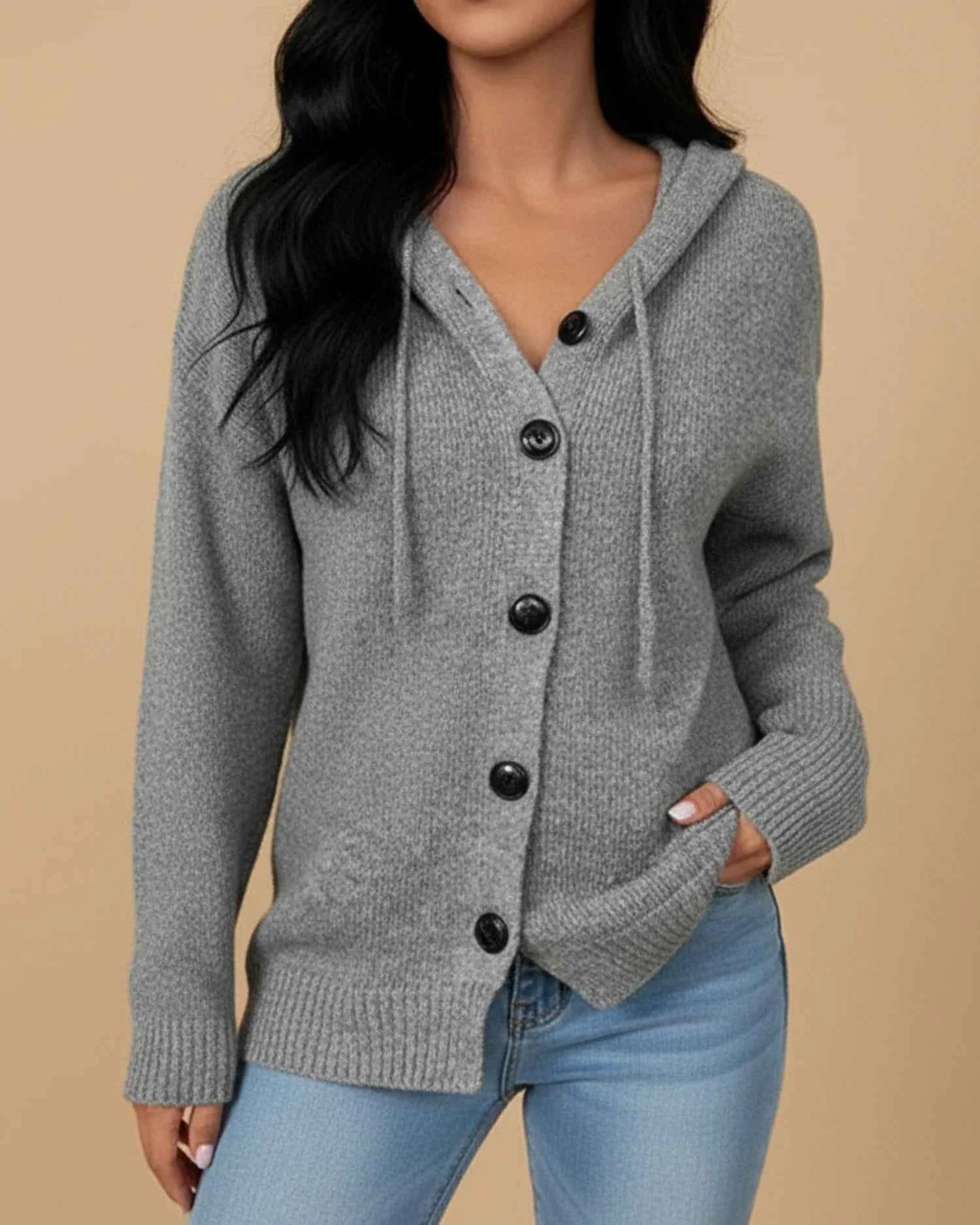 Women's Hooded Cardigan Sweater Grey