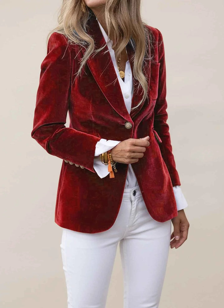 Women's Classic Notched Lapel Casual Blazer Dark Red