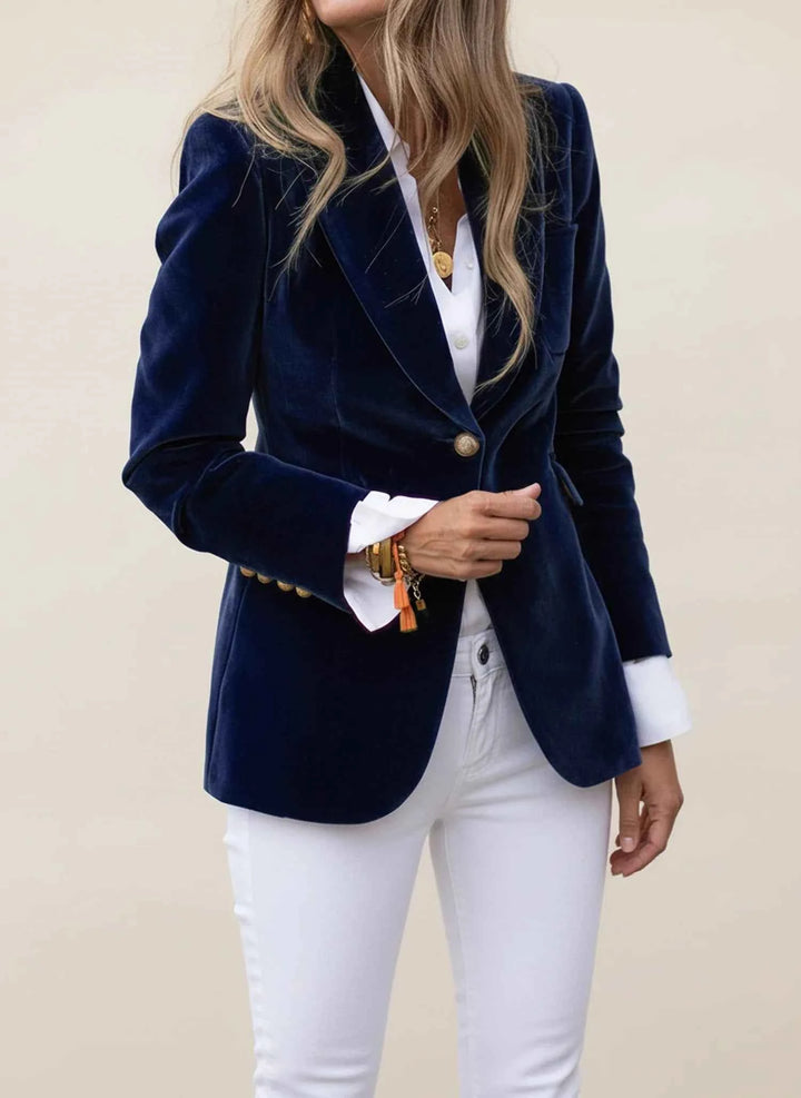 Women's Classic Notched Lapel Casual Blazer Navy Blue