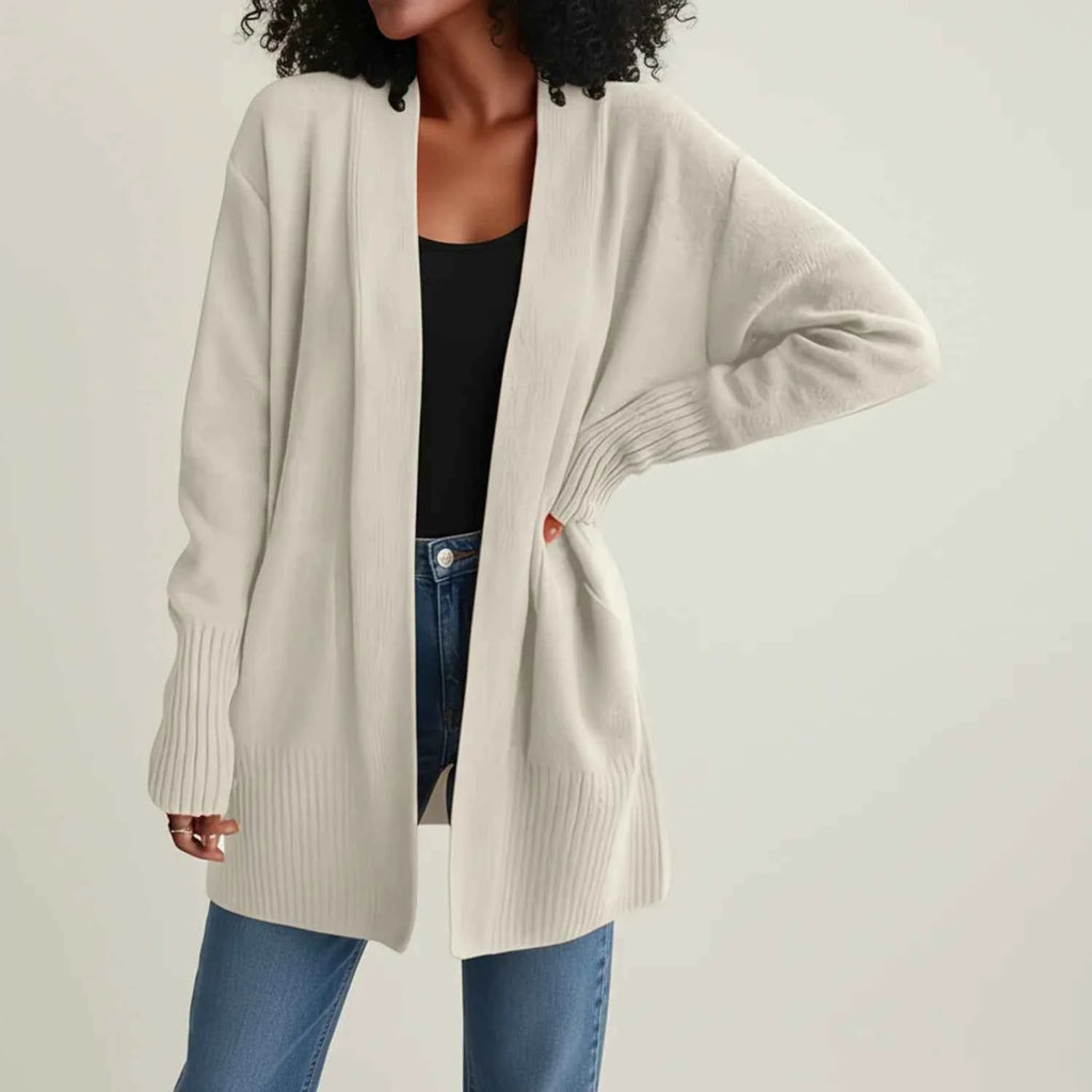Women's Mid-Length Open-Front Cardigan White