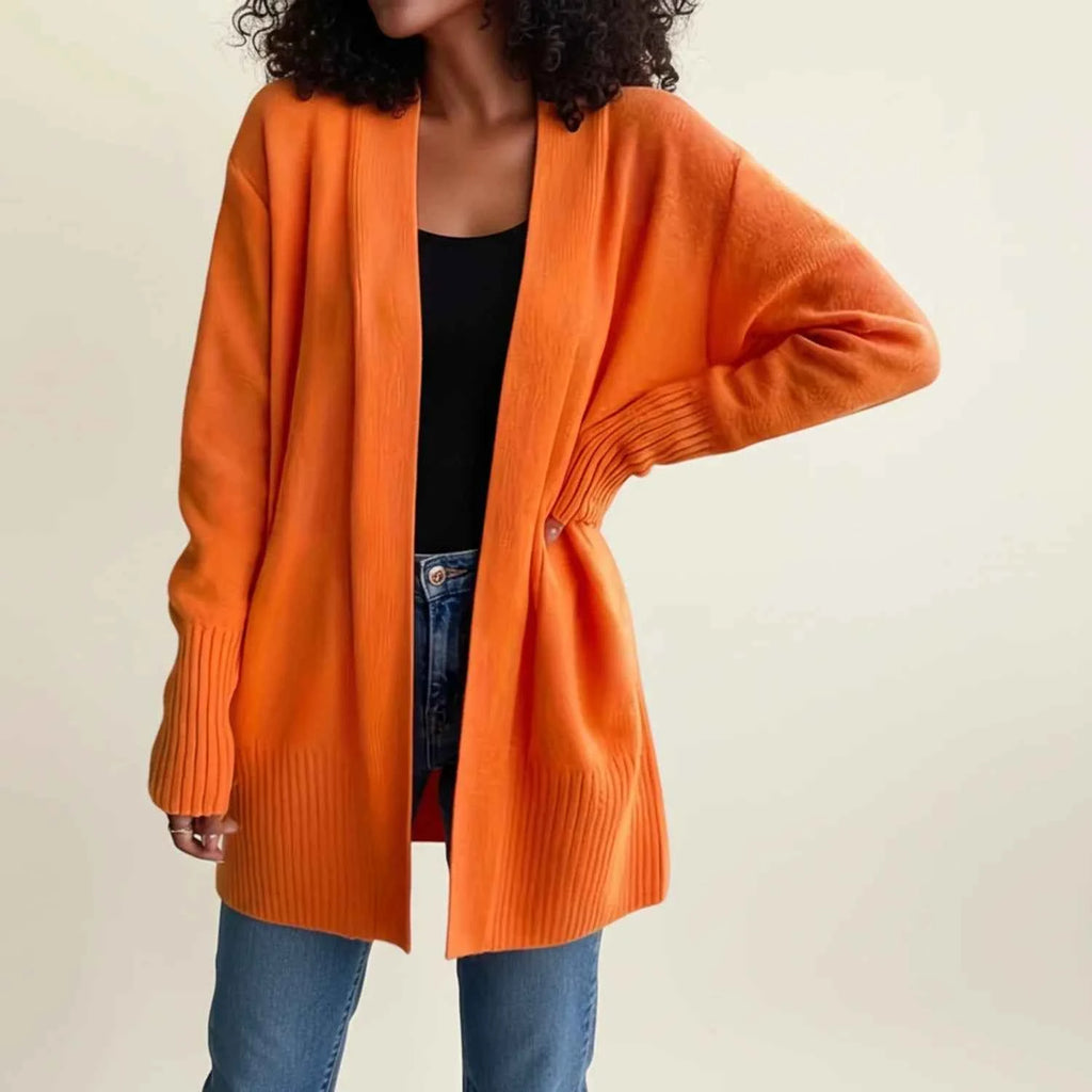 Women's Mid-Length Open-Front Cardigan Orange