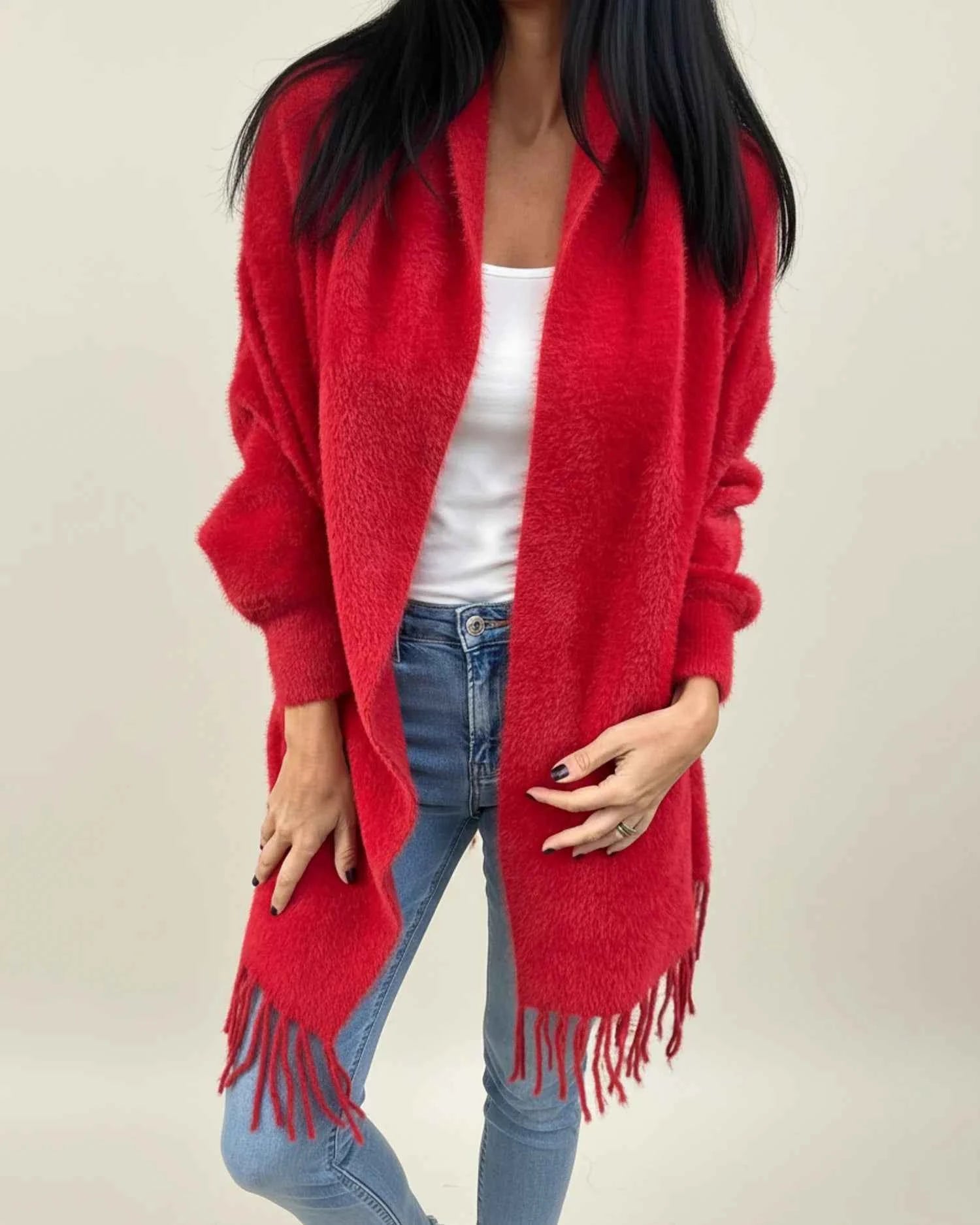 Women's Relaxed Fit Open Front Winter Cardigan Red