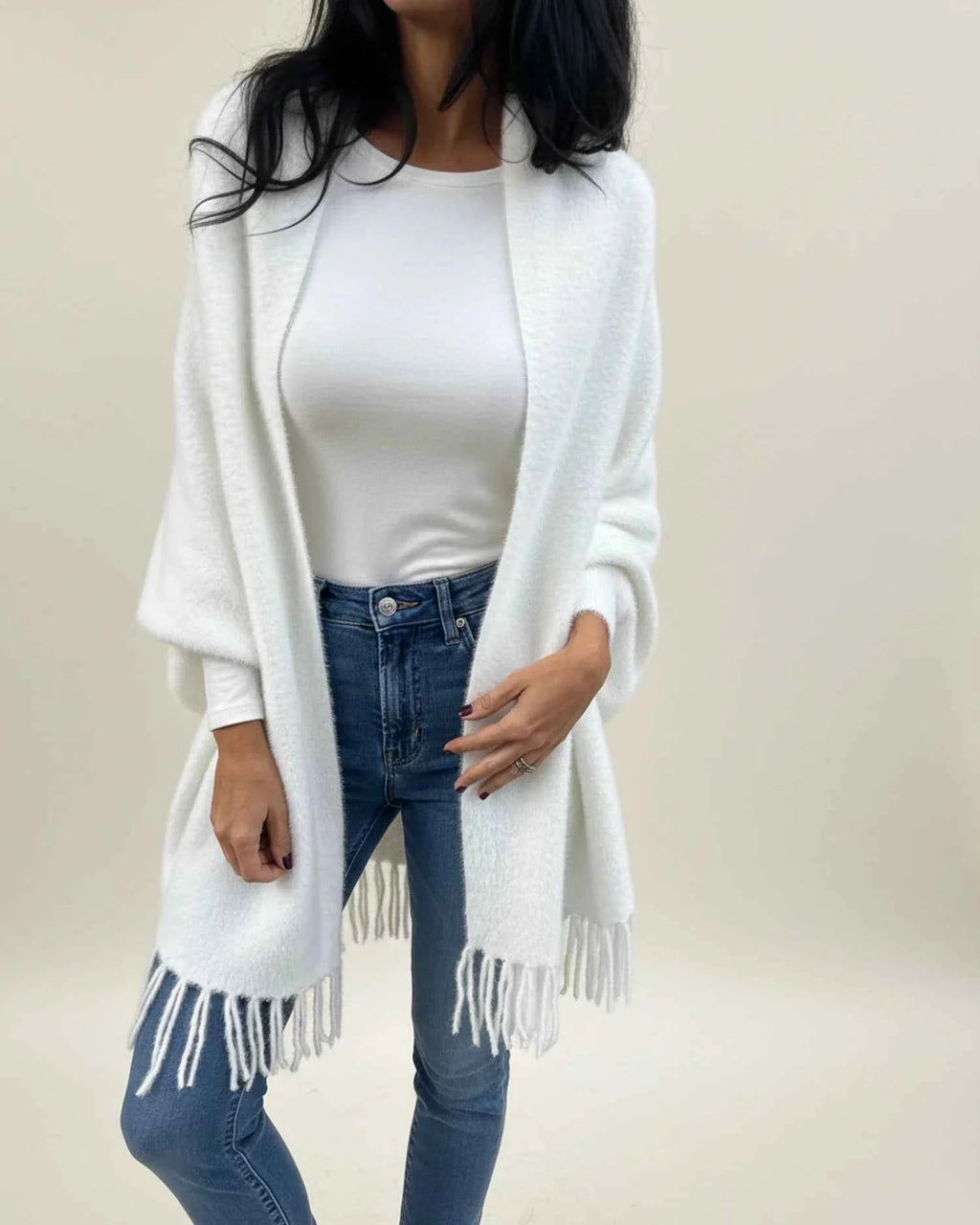 Women's Relaxed Fit Open Front Winter Cardigan White