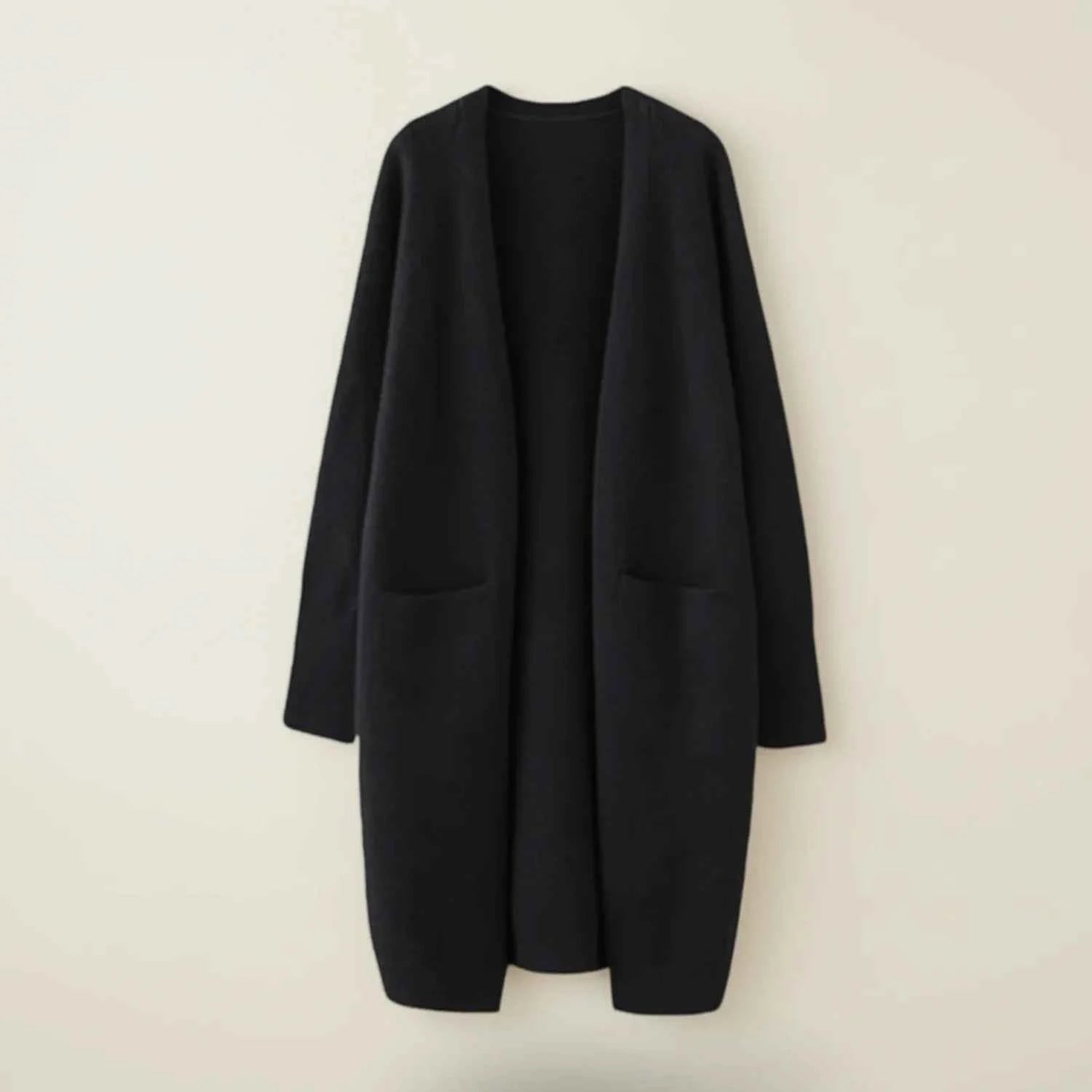 Women's Open-Front Winter Cardigan with Pockets Black