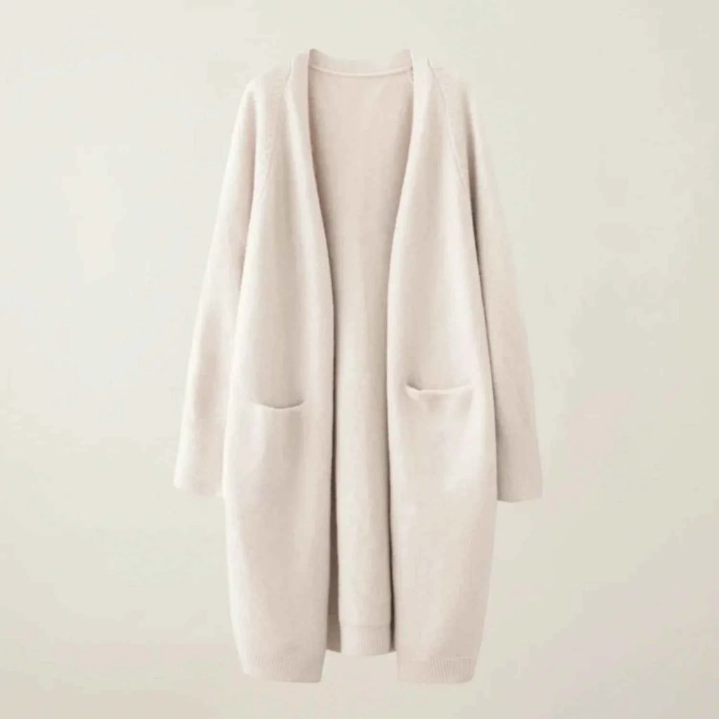 Women's Open-Front Winter Cardigan with Pockets Beige