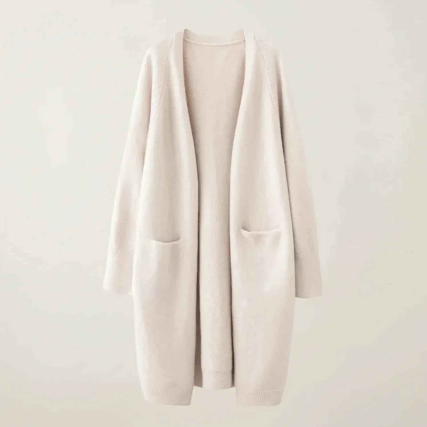 Women's Open-Front Winter Cardigan with Pockets Beige