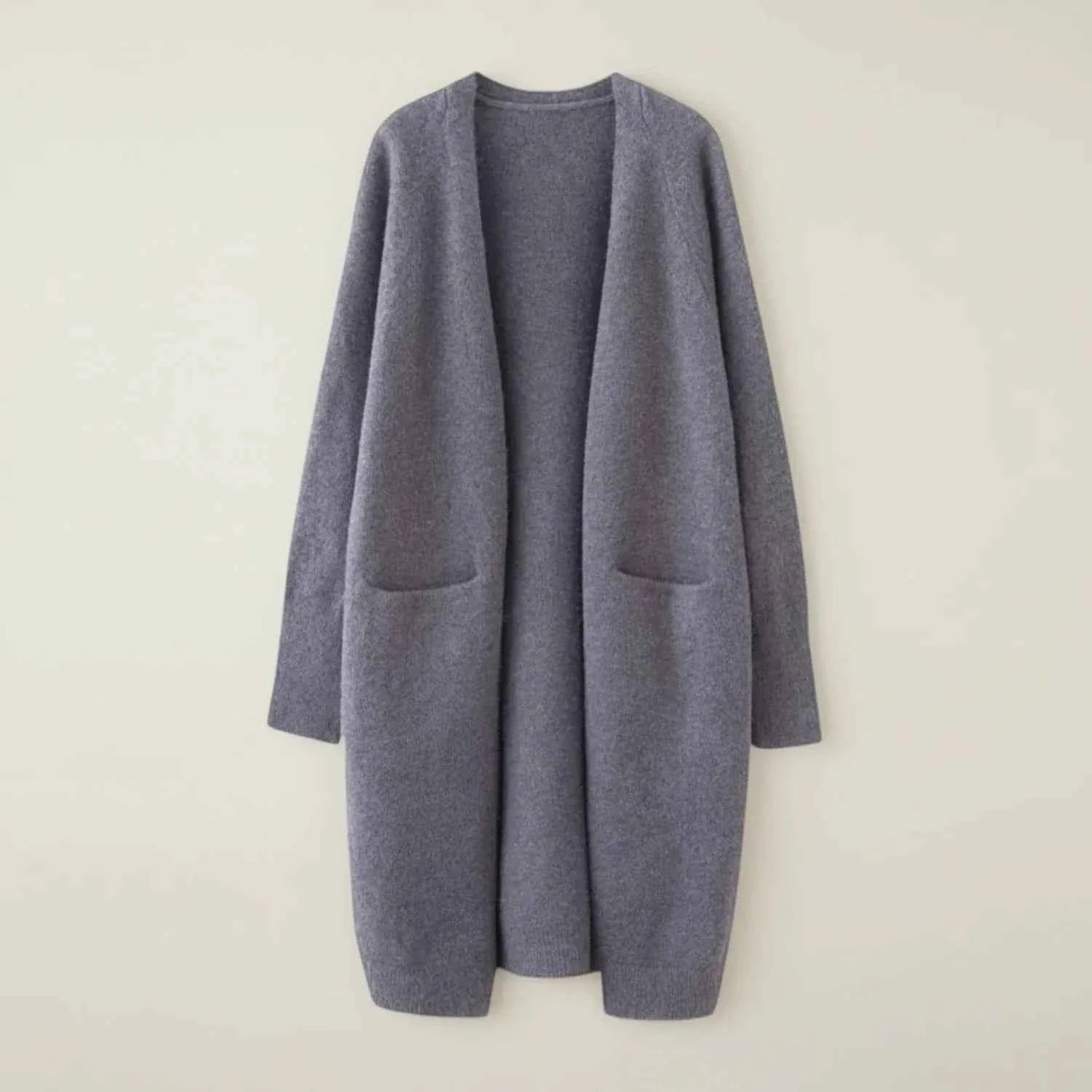 Women's Open-Front Winter Cardigan with Pockets Grey
