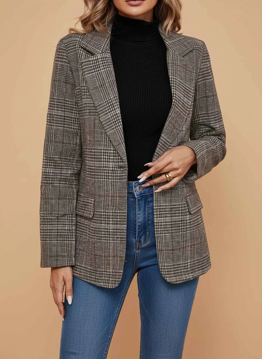 Women's Casual Plaid Blazer Coffee