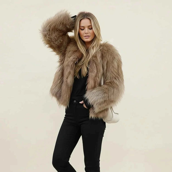 Women's Shaggy Faux Fur Cropped Jacket Brown