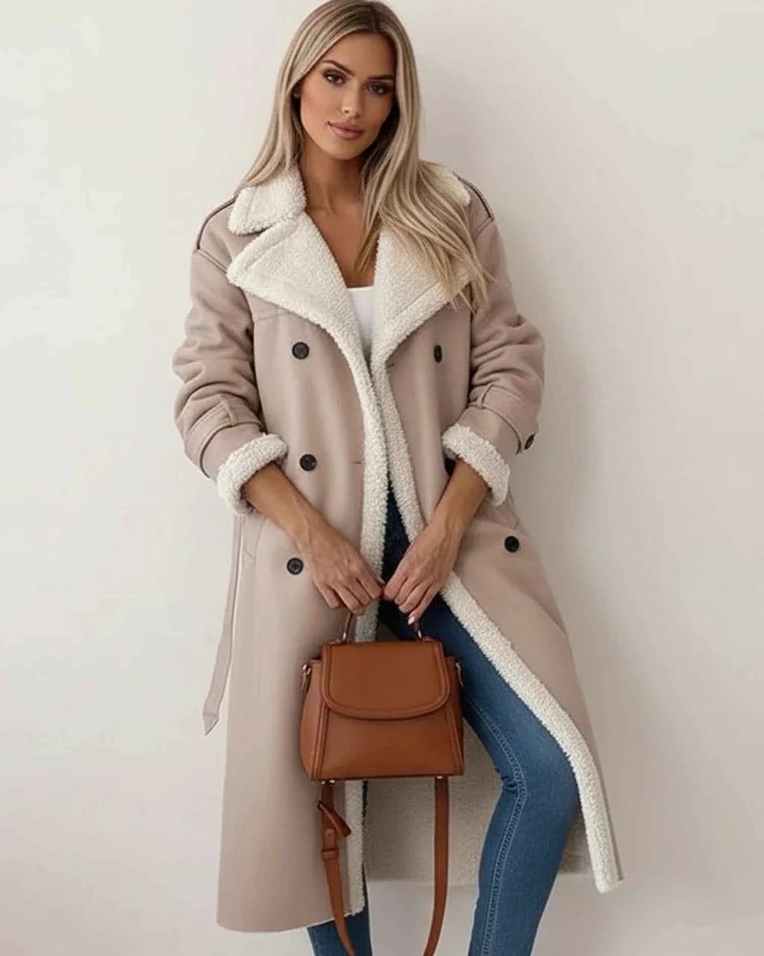 Women's Long Sherpa Winter Coat Beige