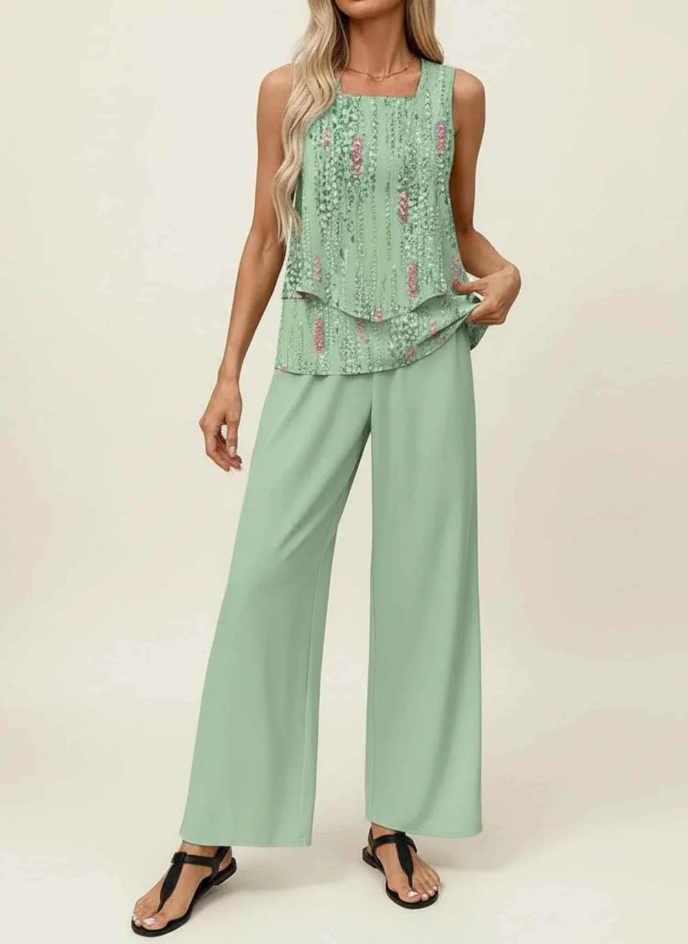 Women's Sleeveless Pant Set Mint Green