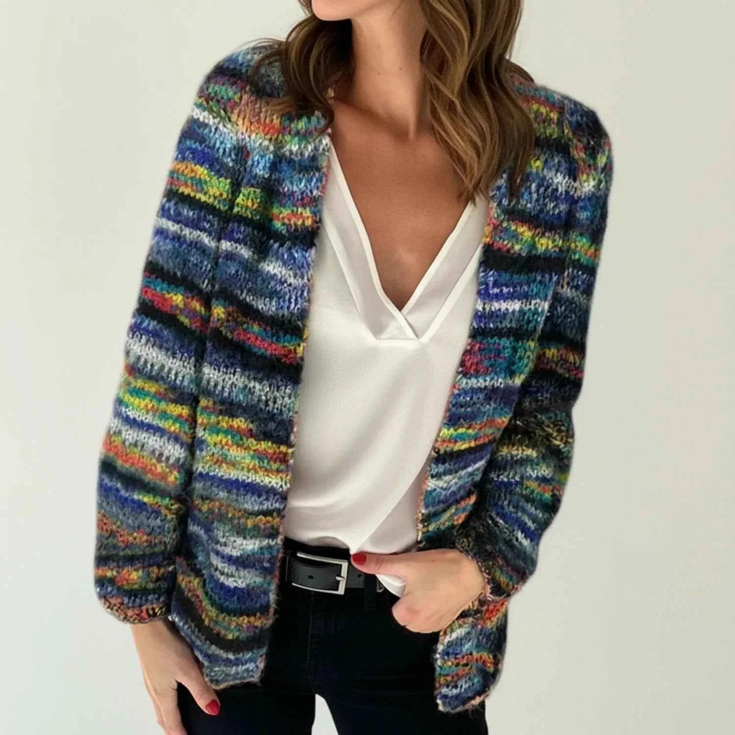 Women's Striped Knit Cardigan Blue