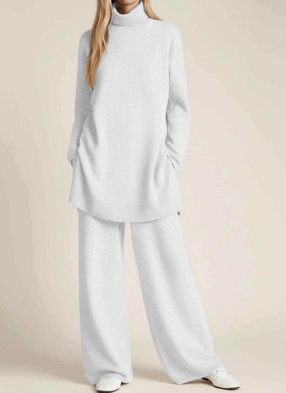 Women's Wide-Leg Relaxed Fit Pant Set White