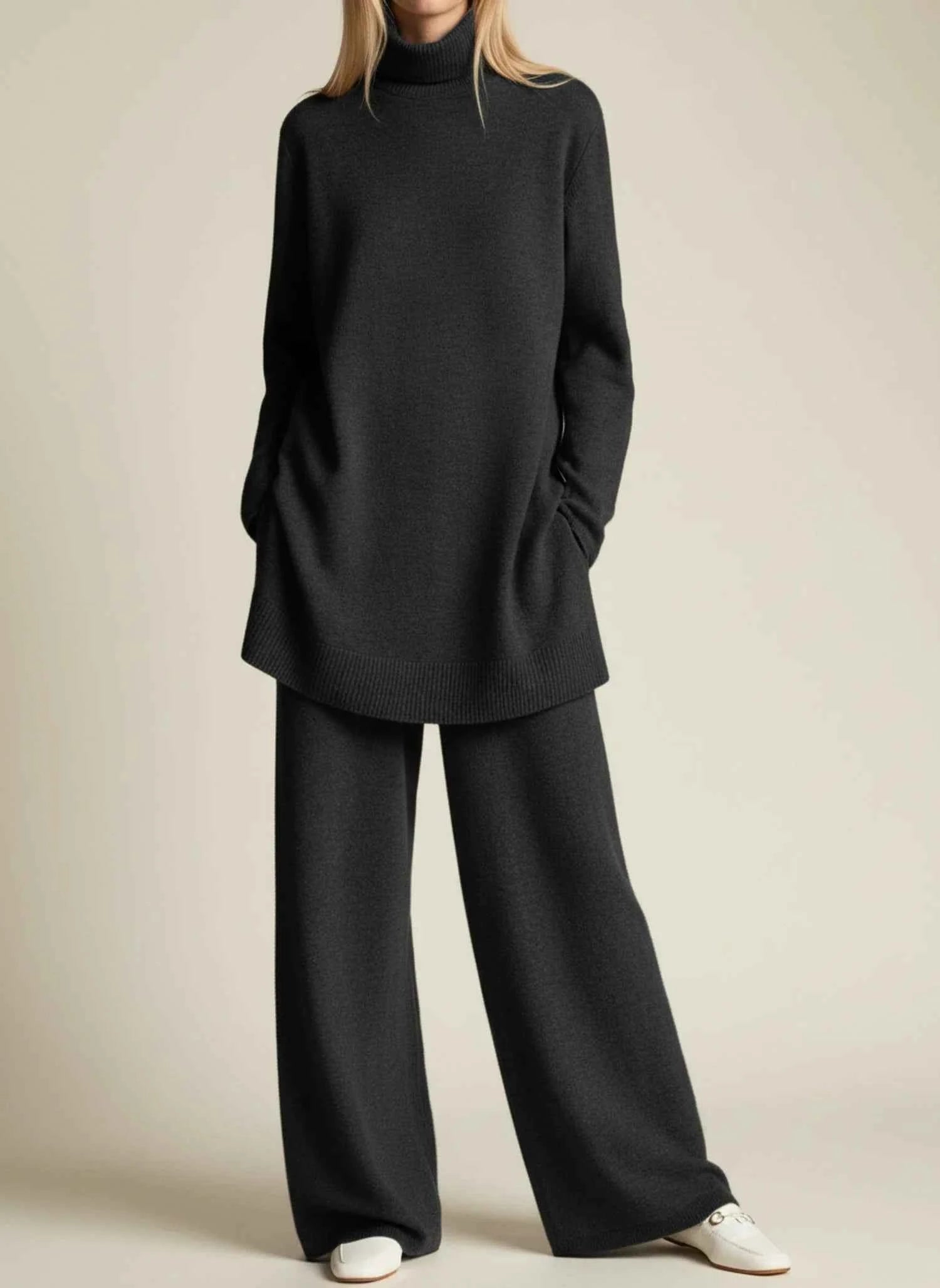 Women's Wide-Leg Relaxed Fit Pant Set Black