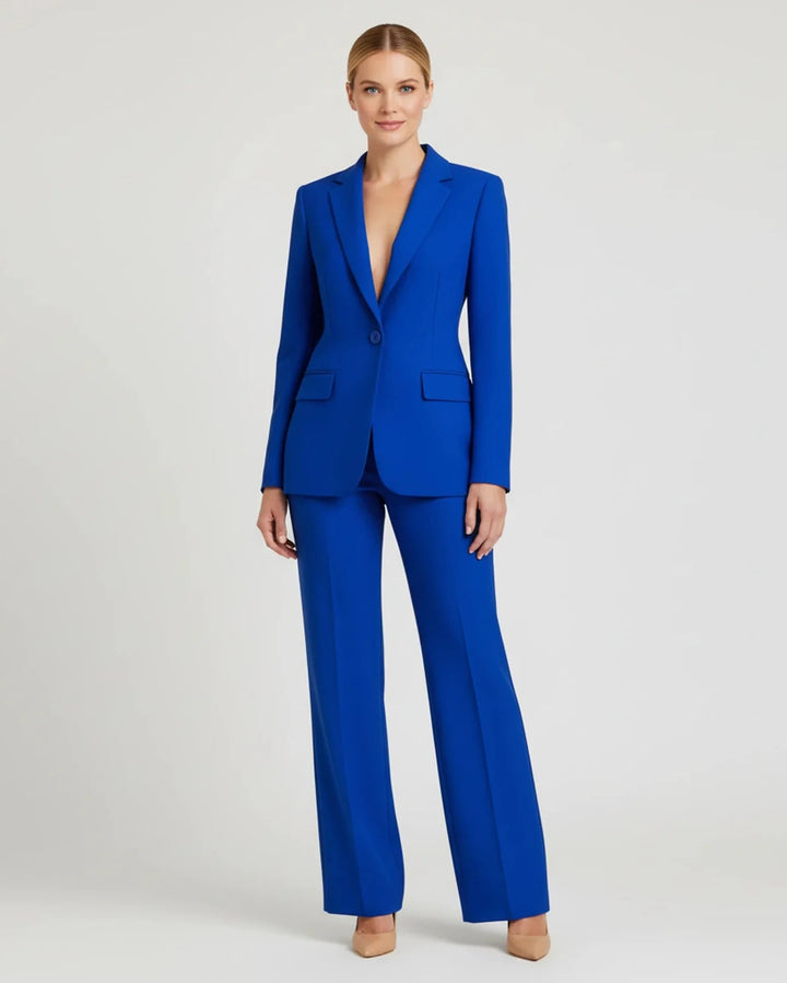 Women's Chic Tailored Long Blazer Suit Set Blue