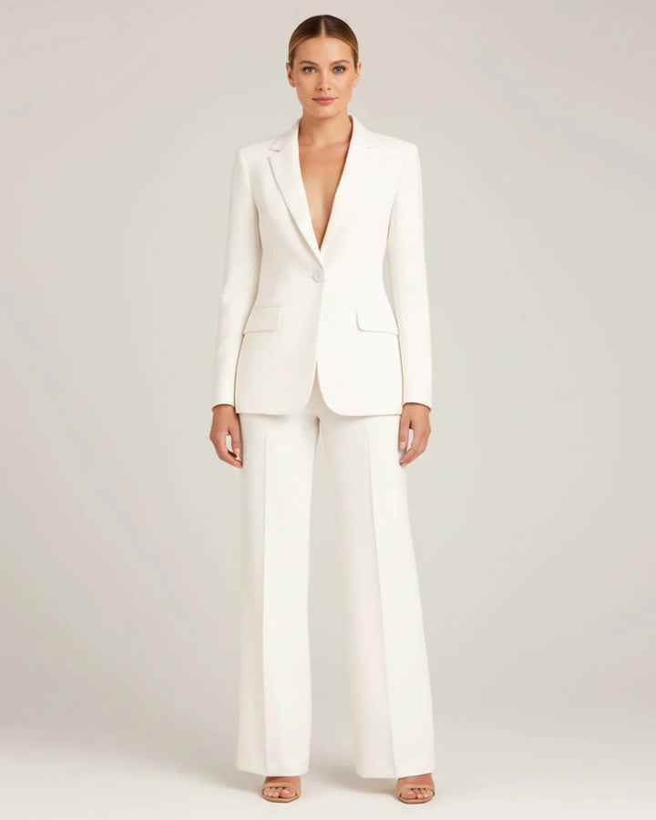 Women's Chic Tailored Long Blazer Suit Set White